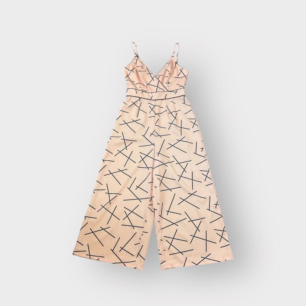 Forever 21 Peach Black Abstract Lines Cami Wide Leg Jumpsuit